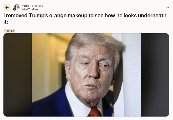 Donald Trump without makeup at a recent event, showing an unusual and natural facial appearance.